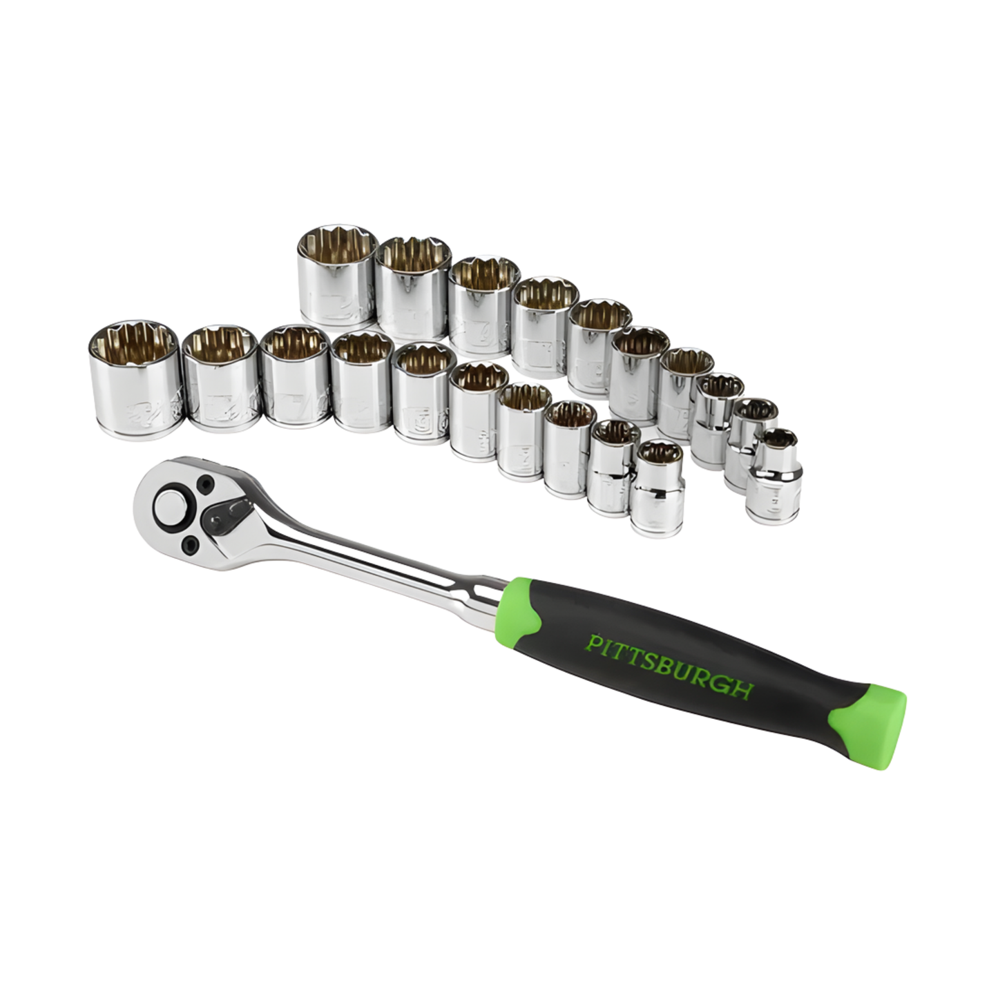 SET DE RATCHET Y DADOS MÉTRICOS Y SAE PITTSBURGH 3/8”, 21 PCS