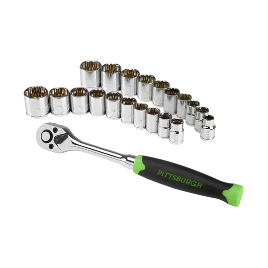 SET DE RATCHET Y DADOS MÉTRICOS Y SAE PITTSBURGH 3/8”, 21 PCS