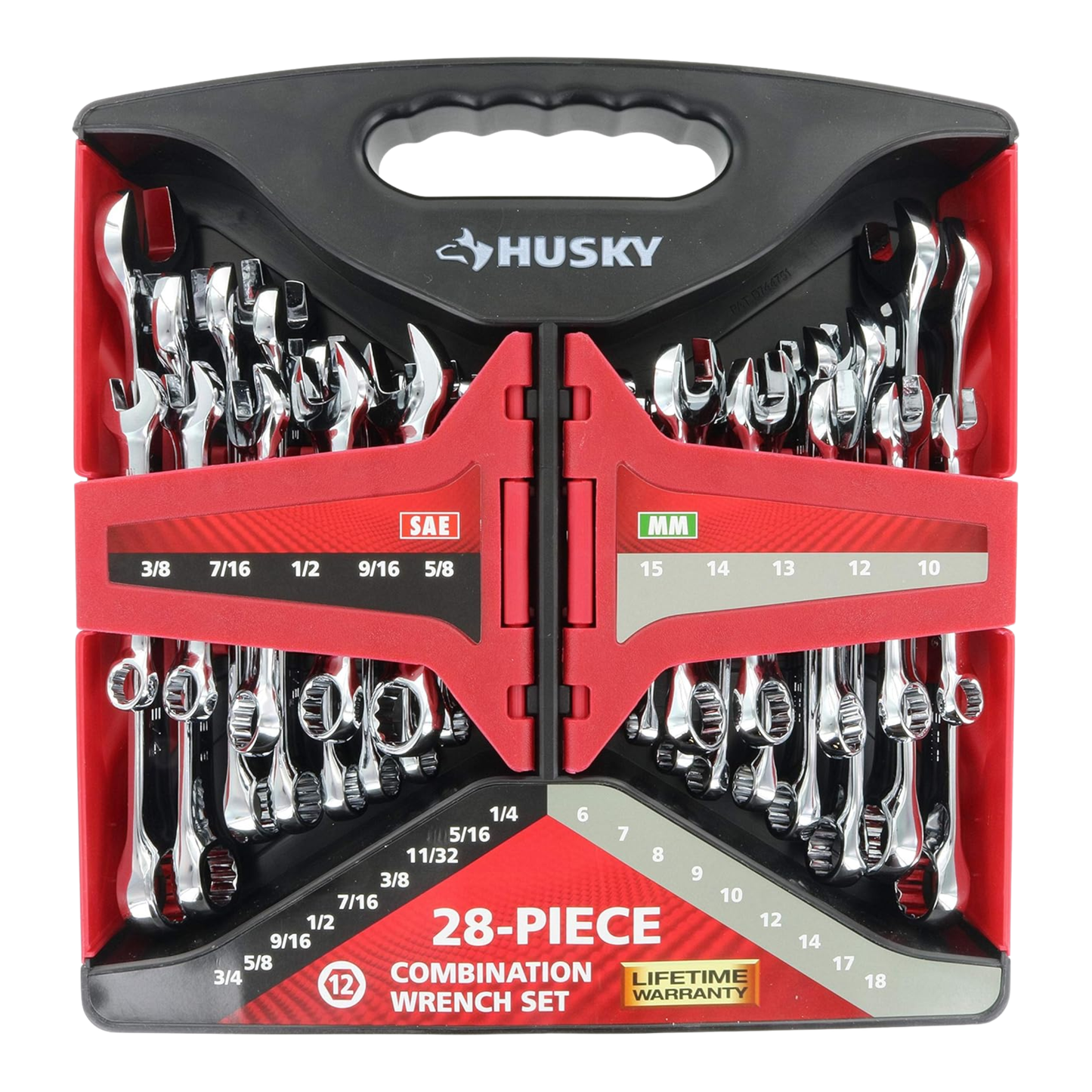 HUSKY JUEGO DE LLAVES COMBINADAS SAE Y MÉTRICAS DE 28 PIEZAS
