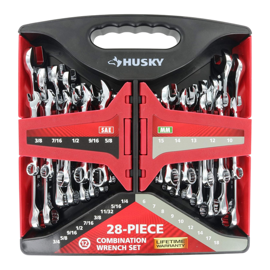 HUSKY JUEGO DE LLAVES COMBINADAS SAE Y MÉTRICAS DE 28 PIEZAS