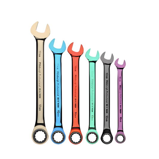JUEGO DE LLAVES COMBINADAS DE TRINQUETE MILIMÉTRICAS DE COLORES PITTSBURGH, 6 PIEZAS