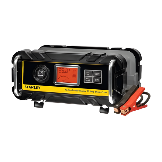 CARGADOR DE BATERÍA (25 AMP) CON ARRANQUE DEL MOTOR (75 AMP) STANLEY