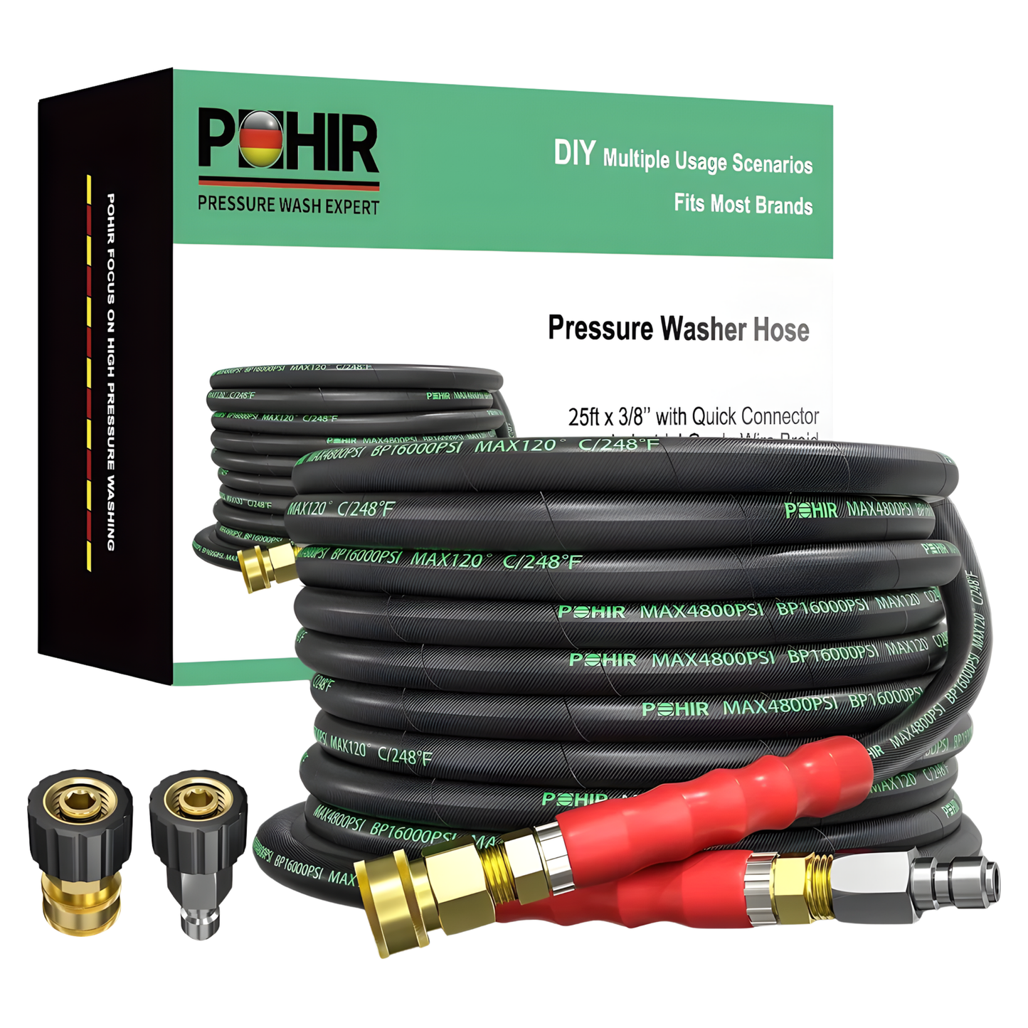 MANGUERA R2, DOBLE MALLA DE 25 PIES X 3/8” POHIR, 4800 PSI